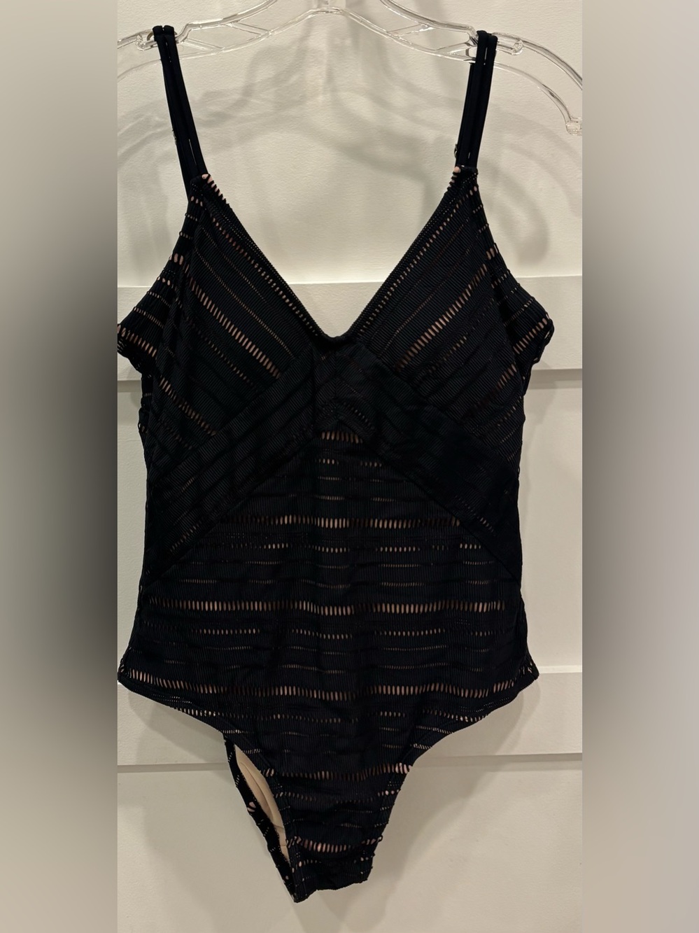 Kona Sol Black Crochet V-Neck Swimsuit